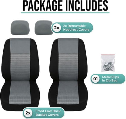 FH Group Universal Car Seat Covers Front Set for SUV Truck Sedan Vans | 3D Textured Breathable Fabric Seat Cover Set Protector with Airbag Compatible Interior Upgrade - Gray