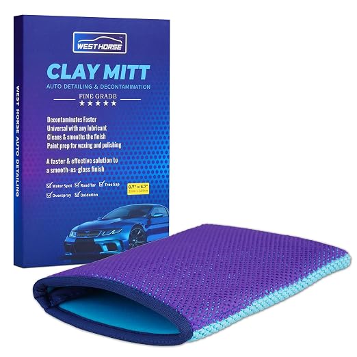 Auto Detailing Clay Bar Mitt, Detailing Clay Mitt for Paint, Glass, Wheels, Car’s Paint Claying, Paint Prep for Wax, Polish and Sealant (8.7in. x 5.7in, Purple)