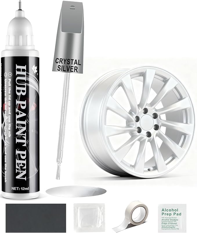 Amiss Crystal Sliver Rim Repair Kit, Wheel Paint and Rim Paint Touch Up Pen for Curb Rash, Universal Alloy Wheel Scratch Repair for Scratches and Scuffs, Car Accessories (Crystal Sliver)