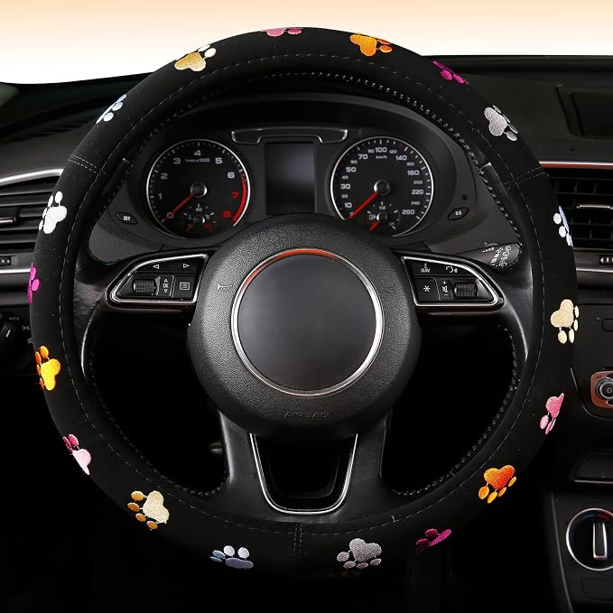 Cute Steering Wheel Covers Stitched Paws Claws,Universal fit Most Sedan SUV
