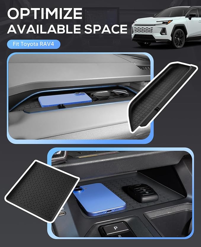Autorder 2PCS Center Console Organizer Tray for 2026 Toyota RAV4 Accessories - Anti-Scratch & Waterproof Passenger Organizer Tray & Lower Center Console Tray - Silicone Black