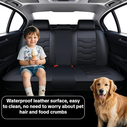 Black Car Seat Covers Complete Set, Universal Car Seat Covers for Cars, Premium Waterproof Leather, Protect & Upgrade Car Interiors, Airbag Compatible, Easy to Install & Clean Up