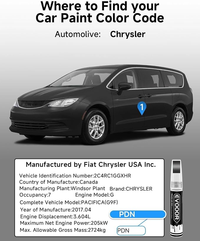 Ceramic Gray(PDN) Touch Up Paint Compatible with Chrysler Exact Match 2 in 1 Touch up Paint for Chips and Nicks Repair with 2pcs Disposable Micro Applicators
