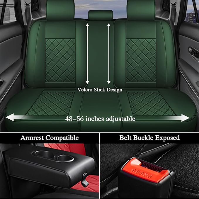otoez Car Seat Covers Full Set, Universal Leather Seat Cover 5 Seat Waterproof & Breathable Automotive Seat Protector Full Coverage for Cars Sedens, Trucks, SUVs, Vans (Green)