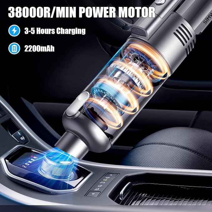 Handheld Car Vacuum Cleaner Cordless: 9500PA Powerful Suction Portable Lightweight Hand Held Vacuum - Large Capacity Battery Last Long Wireless Mini Vacuum with LED Light for Home Office Cleaning