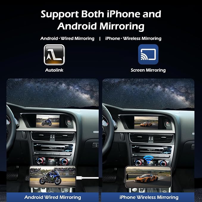 Wireless CarPlay Android Auto Adapter Retrofit Kit Decoder Compatible with Audi A5 B8 MMI 3G High/MML 3G+ from 2010-2020, Support Reverse Camera, Mirror Link, USB Stick Playback
