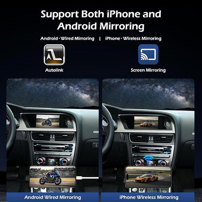 Wireless CarPlay Android Auto Adapter Retrofit Kit Decoder Compatible with Audi A5 B8 MMI 3G High/MML 3G+ from 2010-2020, Support Reverse Camera, Mirror Link, USB Stick Playback