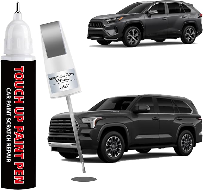 Magnetic Gray Metallic(1G3) Car Touch Up Paint for Toyota 2-in-1 Car Scratch Repair Pen with Fine Tip&Brush, DIY Color-Code Matched Auto Paint for Rock Chips Door Scratches Paint Nicks Bumper Marks