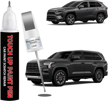 Magnetic Gray Metallic(1G3) Car Touch Up Paint for Toyota 2-in-1 Car Scratch Repair Pen with Fine Tip&Brush, DIY Color-Code Matched Auto Paint for Rock Chips Door Scratches Paint Nicks Bumper Marks