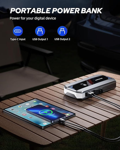 AUTOONE Car Jump Starter 6000A Battery Booster, Portable Battery Pack for All Gas 10L Diesel, 12V Jump Box with Smart Jumper Cable for Car Battery, Vehicle Lithium Starter, LCD Display, w/LED Light