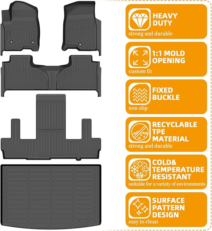 Floor Mats for Chevy Suburban 2021-2026, Suburban Floor Mats 7 Seats (2 Row Bucket Seats), for Cadillac Escalade ESV Bucket, for GMC Yukon XL Bucket (ONLY XL), TPE Non-Slip Summer Winter