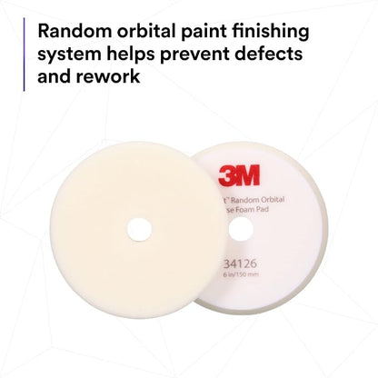 3M Perfect-It Random Orbital Foam Compounding Pad, 6"/150 mm, White, 34126, for Automotive Compounding and Polishing
