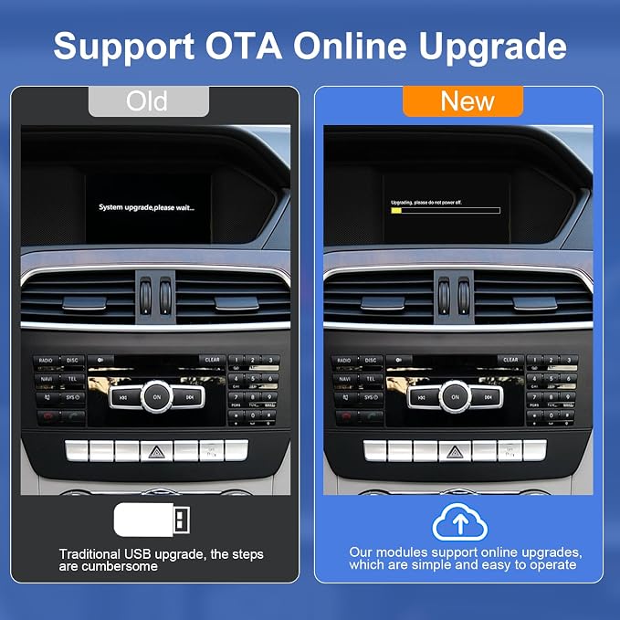 Wireless Carplay Android Auto Adapter for Mercedes Benz NTG4.5/4.7 C Class W204 2011-2013 Year, Carplay Wireless Decoder Retrofit Kit Support YouTube, Mirrorlink, Reverse Camera