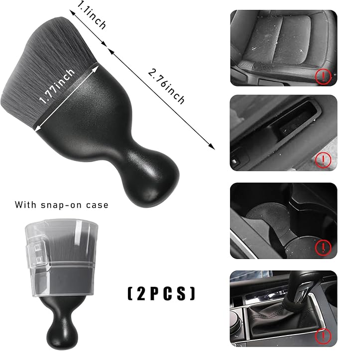 Dickno 2PCS Car Interior Dust Brush, Soft Scratch Free Auto Detailing Brushes, Universal Vehicle Interior Cleaning Tool for Automotive Dashboard, Air Vents, Leather (Gray)