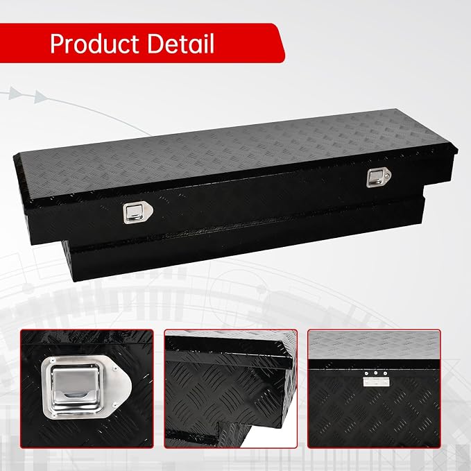 70''Inch Aluminum Truck Tool Box Truck Bed Toolbox Truck Trailer Chest Box Trailer Underbody Storage Organizer Waterproof Square Storage Organizer w/Lock & Keys Black(‎69.88" Lx20 Wx14.75 H)