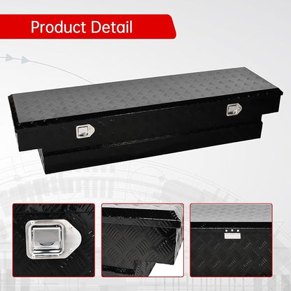 70''Inch Aluminum Truck Tool Box Truck Bed Toolbox Truck Trailer Chest Box Trailer Underbody Storage Organizer Waterproof Square Storage Organizer w/Lock & Keys Black(‎69.88" Lx20 Wx14.75 H)
