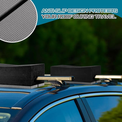 12 Inch Kayak Canoe Roof Carrier Foam Blocks Kit with Straps, Universal Car Top Carrier Pads for Kayak Canoe Surfboard Transport, Soft High Density Foam Roof Rack Replacement