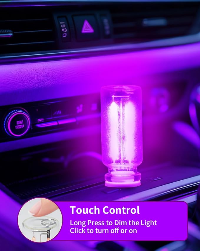 USB Light Touch Dimmable Retro USB Led Lights for Car,Mini USB Light Bulb Ambient Lighting for Car Bedroom Party Christmas Hallway Camping,Purple 2Pack