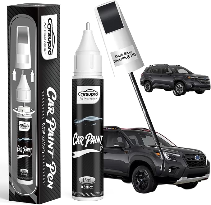 Dark Gray Metallic(61K) for Subaru Touch Up Paint Pen, 2 in 1 Car Scratch Remover with Pen Tip and Brush, Precise Color Match for Car Paint Scratch Repair, Quickly and Easily Fix Chips and Nicks