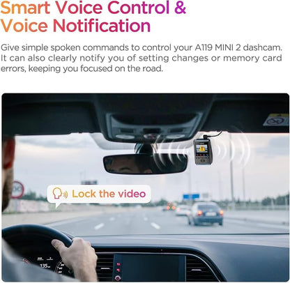 VIOFO Dash Cam A119 Mini 2, STARVIS 2 Sensor, 2K 60fps/HDR 30fps Voice Control Car Dash Camera with 5GHz Wi-Fi GPS, Night Vision 2.0, 24H Parking Mode, Supercapacitor (SD Card Not Included)