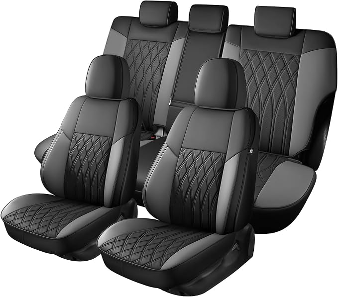 FREESOO Custom Seat Covers for Toyota RAV4 2013 2014 2015 2016 2017 2018, RAV4 Leather Car Seat Covers, RAV 4 SUV Accessories Full Set LE XLE Limited SE Platinum Adventure(Not for Hybrid), BlackGrey