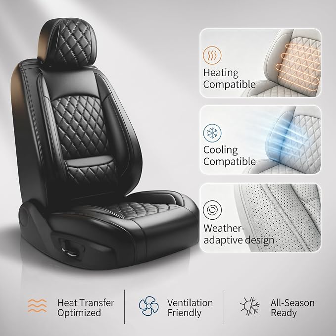 Car Seat Covers Compatible with Hyundai Elantra 2017-2025 2026 - Waterproof & Breathable Luxury Leather All-Weather Seat Cushions Protectors,Airbag Compatible,Only 2 Front seat Covers (Black)