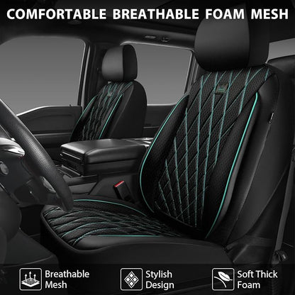 CAR PASS Thick Foam 3D Air Mesh Leather Car Seat Covers Front Seats Only, Breathable Premuim Leather Two Front Seat Cover, Airbag Compatible Universal Fit for 95% Sedan Van Truck SUV,Black and Mint