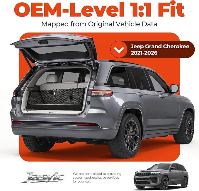 3-Layer Cargo Net for Jeep Grand Cherokee 2021-2026, Multi-Zone Trunk Storage Net with Zippered Bottom Bag, Heavy-Duty Cargo Organizer Netting for Camping, Travel & Daily Use