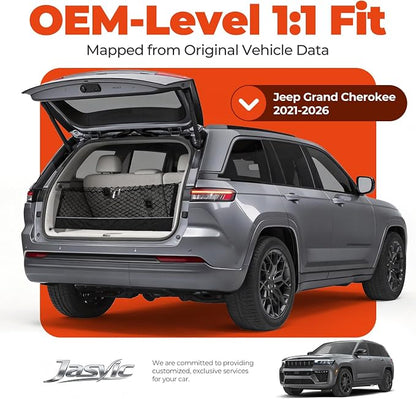 3-Layer Cargo Net for Jeep Grand Cherokee 2021-2026, Multi-Zone Trunk Storage Net with Zippered Bottom Bag, Heavy-Duty Cargo Organizer Netting for Camping, Travel & Daily Use