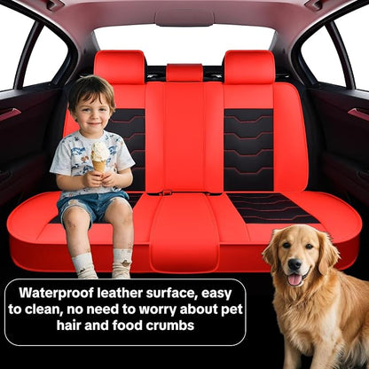 Red Car Seat Covers for Suvs, Sedans, and Pickup Trucks Protect and Upgrade Your Vehicle's Interior Waterproof Leather 5-Piece Complete Set Compatible with Airbags Easy to Install and Clean