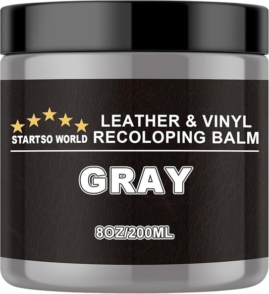 STARTSO WORLD Gray Leather Recoloring Balm, Leather Repair Kit for Furniture,Couches & Car Seats, Leather Paint, Leather Color Restorer, Leather Scratch Remover