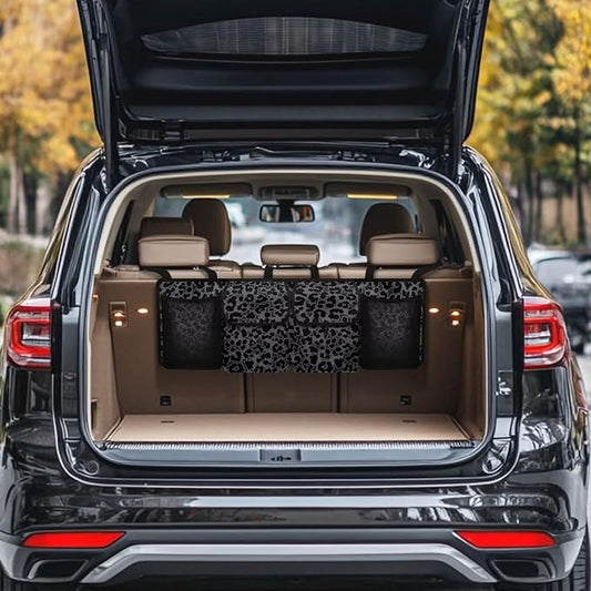 Black Leopard Print Backseat Trunk Organizer for Car Trunk Storage Bag with Lid Hanging Multipurpose Cargo Bag,Easy to Install