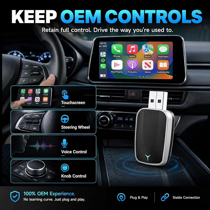 Mini Wireless CarPlay Adapter, Plug & Play Dongle, Low Latency & Stable Connection, Convert Wired to Wireless CarPlay, USB-A/C Compatible, for iPhone iOS 10+ & 2016+ Cars