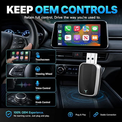 Mini Wireless CarPlay Adapter, Plug & Play Dongle, Low Latency & Stable Connection, Convert Wired to Wireless CarPlay, USB-A/C Compatible, for iPhone iOS 10+ & 2016+ Cars