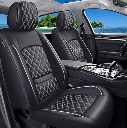 Car Seat Covers Compatible with Hyundai Santa Fe 2009-2025 2026 - Full Set 5 Seats Luxury Leather All-Weather Seat Cushions & Protectors, Waterproof & Breathable, Airbag Compatible (Whiteline)