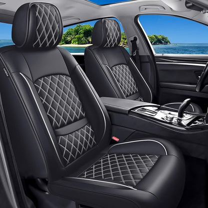 Car Seat Covers Compatible with Hyundai Ioniq 2017-2025 2026 - Full Set 5 Seats Luxury Leather All-Weather Seat Cushions & Protectors, Waterproof & Breathable, Airbag Compatible (Whiteline)
