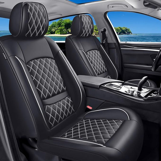 Car Seat Covers Compatible with Hyundai Equus 2011-2016 - Full Set 5 Seats Luxury Leather All-Weather Seat Cushions & Protectors, Waterproof & Breathable, Airbag Compatible (Whiteline)