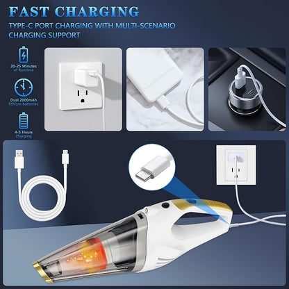Handheld Vacuum Cordless, Dust Busters Cordless Rechargeable Car Vacuum with LED Light, Strong Suction with Filters, Portable Vacuum Cleaner for Car, Handheld Vacuum for Pet Hair/Home/Office