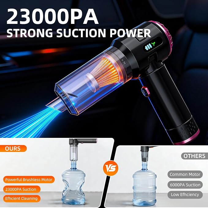 Handheld Vacuum Cleaner Cordless, 23000Pa Powerful Car Mini Vacuum Cleaner, Rechargeable Portable Lightweight dust Catcher for Home Car Carpet Stairs Pet Hair Deep Cleaning（Black-Purple）