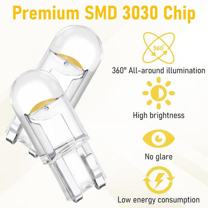 ecocstm 30 PCS Car 194 LED Bulbs, 168 2825 W5W T10 Wedge COB LED Replacement Bulb, Error Free Interior Bulb for Dashboard Light, Dome Lights (Yellow)