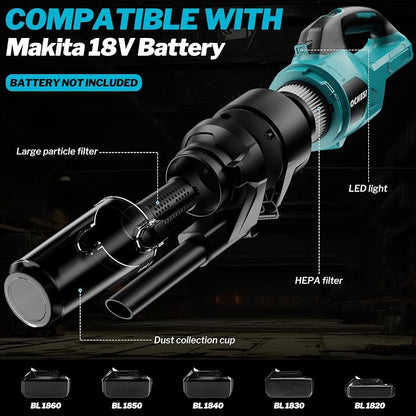 Cordless Vacuum Cleaner for Makta 18V Battery, 6 in 1 Handheld Electric Vacuum Cleaner with HEPA Filter and LED Light, 46 CFM Portable Hand Vacuum for Floor, Carpet, Car (Battery Not Included)
