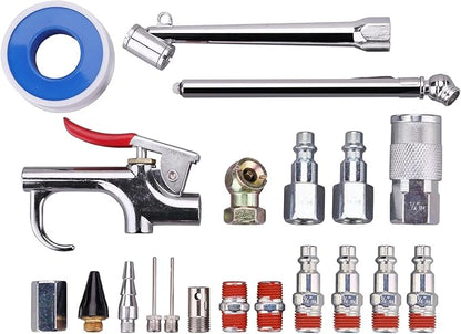 1/4’’ Air Compressor Fittings with Blow Gun Kit, Tire Gauge, Air Chuck, 20PCS