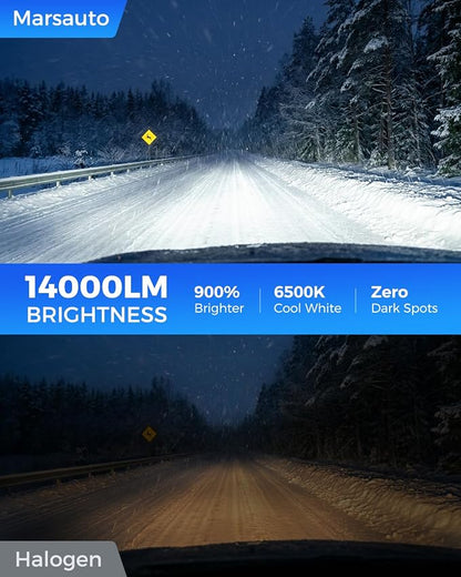 Marsauto H8/H11 LED Fog Light Bulb, 14,000LM 6500K Cool White 1:1 Size H16/H8 Fog Lights, 0.16" Ultra-Thin Focused Beam for Foggy/Rainy Days, Pluy&Play, 2-Pack
