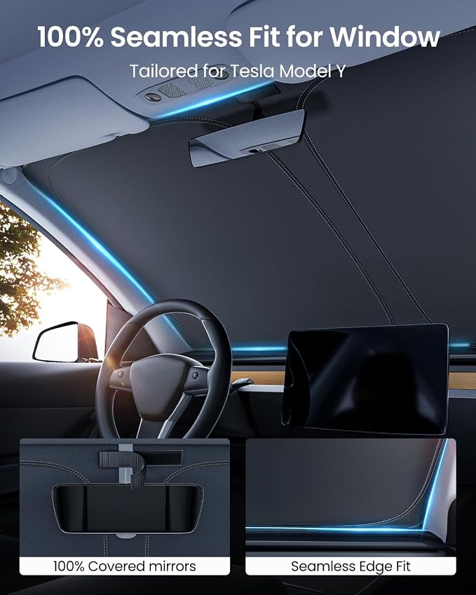 REEVAA Upgraded for Tesla Model S 2016-2026 Windshield Sunshade [Tailored Fit, 99% Sun Protection] Foldable Sun Shade Car Accessories with Storage Bag