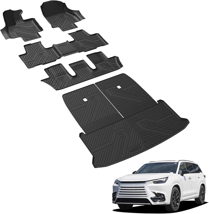 LASFIT Floor Mats&Trunk Mat&Backrest Mat for Lexus TX/TX350/TX500h/TX550h+ 2024 2025 2026, TPE All Weather Floor Liners for Lexus TX 350, 3Row&Cargo Mat for Tx Car Mats(Cargo Mat Fit with Subwoofer