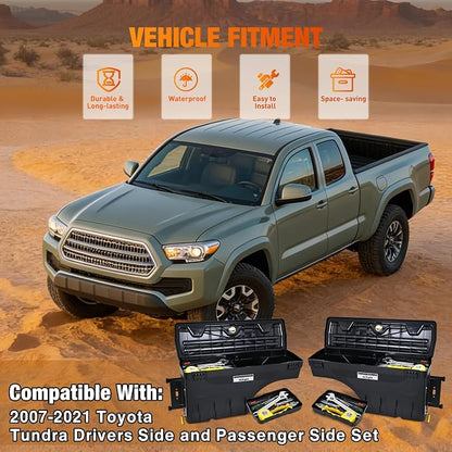 Nilight Truck Bed Tool Box Driver Side & Passenger Side Truck Tool Box Fit for Toyota Tundra 2007-2021 ABS Swing Case Truck Bed Storage Box with Lockable Lid Waterproof Wheel Well Toolbox Black