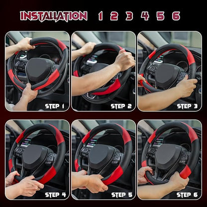Soft Leather Steering Wheel Cover with Breathable Design and Anti-Slip Grip, Specially Designed for 14.5-15.2 inch Circular Steering Wheels