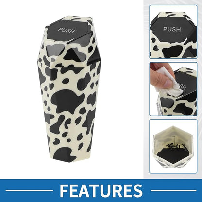 Car Trash Can Portable 3.5" Width 7.9" Height Trash Bin Plastic Black White 1 Pcs