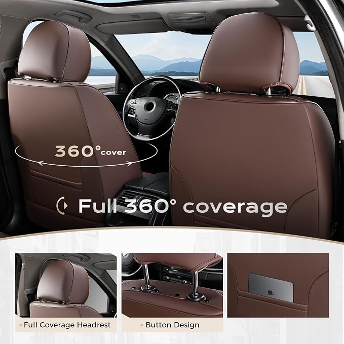 Coverado Car Seat Covers Full Set, Seat Covers for Cars, Front Seat Covers and Back Seat Cover Waterproof Leather Automotive Seat Cover, Universal Car Interior Protectors Cushion for Most Cars