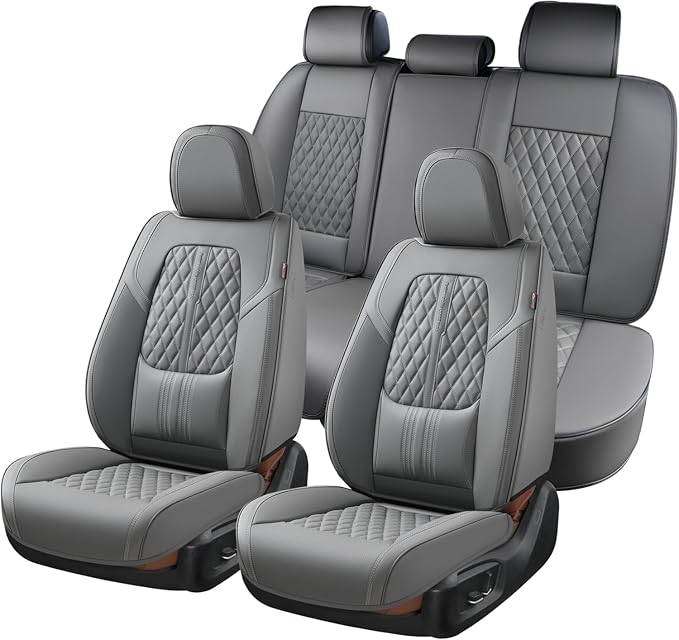 Coverado Car Seat Covers Full Set, Automotive Front and Rear Seat Covers with Backrest, Nappa Leather Car Seat Protectors Waterproof, Universal for Most Vehicles